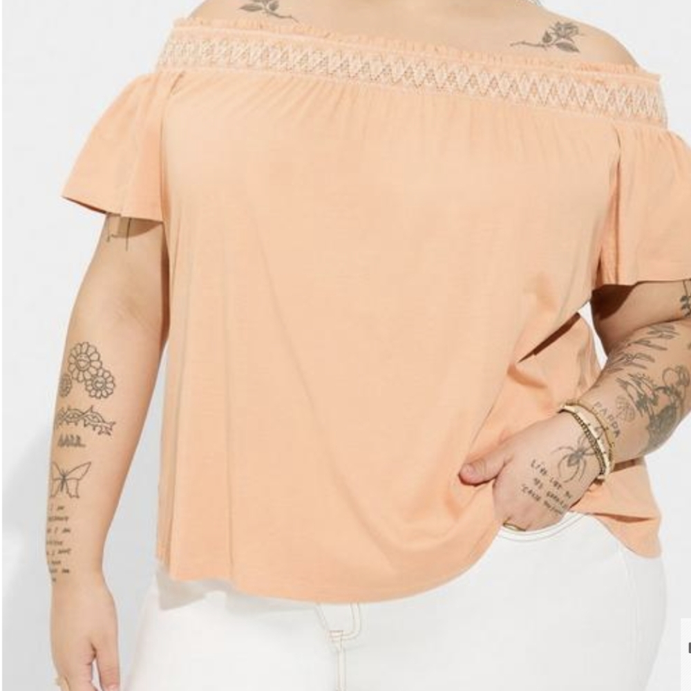 TORRID Smocked Off-the-Shoulder Yoke Top with Flutter Sleeves L/12 New
